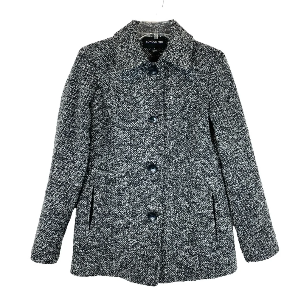 London Fog Blended Wool Coat Black and White size Small - Picture 1 of 9